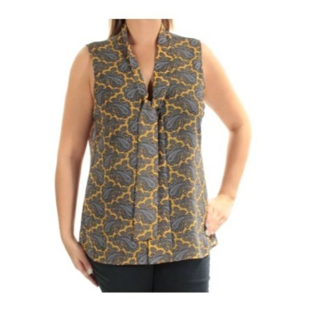 Michael Kors Womens Paisley Print Sleeveless Blouse Top Size 10 Yellow Black
